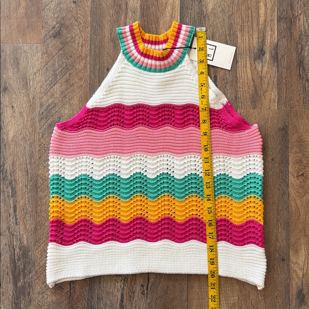 THML pink green white yellow colorful sleeveless striped knit halter small New - Picture 3 of 7